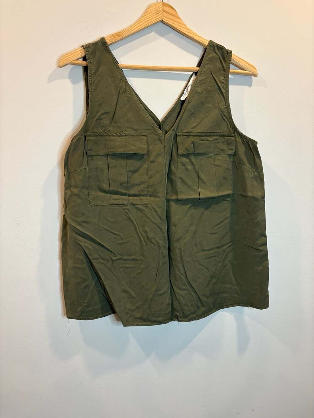 BCBGeneration Olive Green V-Neck Utility Sleeveless Tank Top